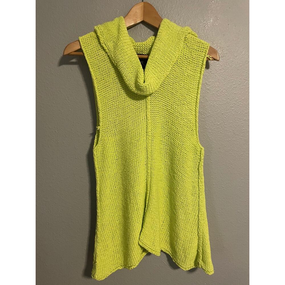 Anthropologie Pure Handknit Top Womens XS Small Neon Yellow Cowl Neck Boho